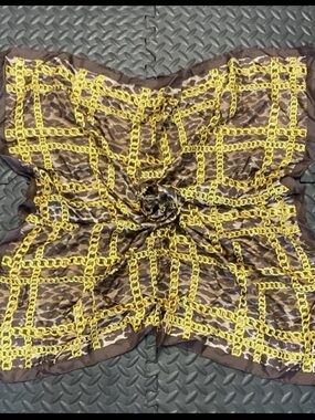 Dolce & Gabbana Brown Scarf with Yellow Chain Print